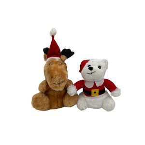 Set of 2 Vintage Christmas Plush Stuffed Animal Reindeer and Bear